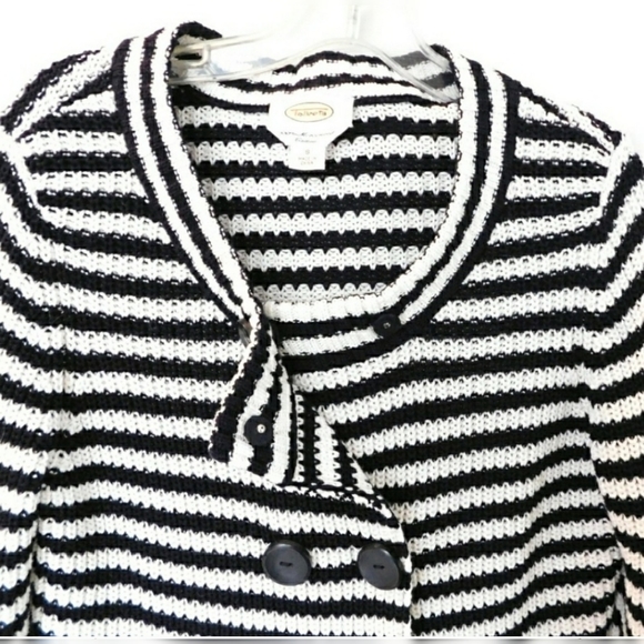 Talbots Womens Blk & White Stripe Knit Double Brested Casual Sweater Jacket Sz S - Picture 6 of 9